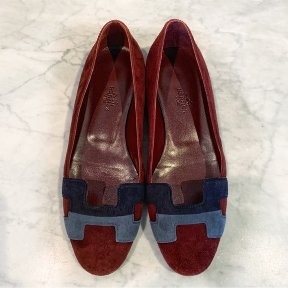 🔥 Last Chance 💯 AUTH HERMES Suede Nice H Logo Flats - Picture 3 of 7